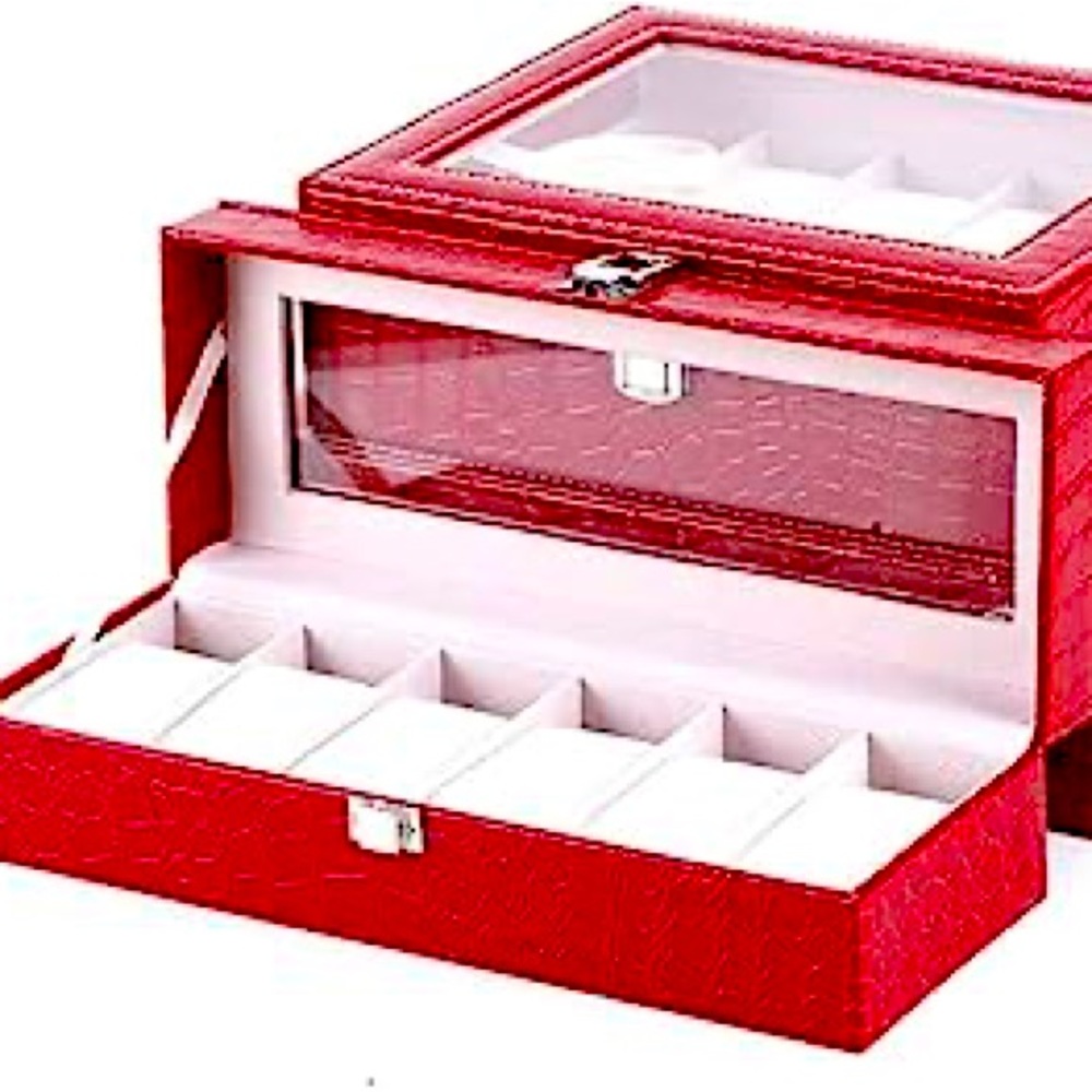 2 x 10 Grids PU Leather Watch Display Boxes Jewelry Storage